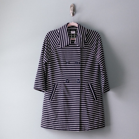 CAbi Maritime Trench Coat - Navy & White Stripe - Knit - Size Medium - Picture 1 of 13